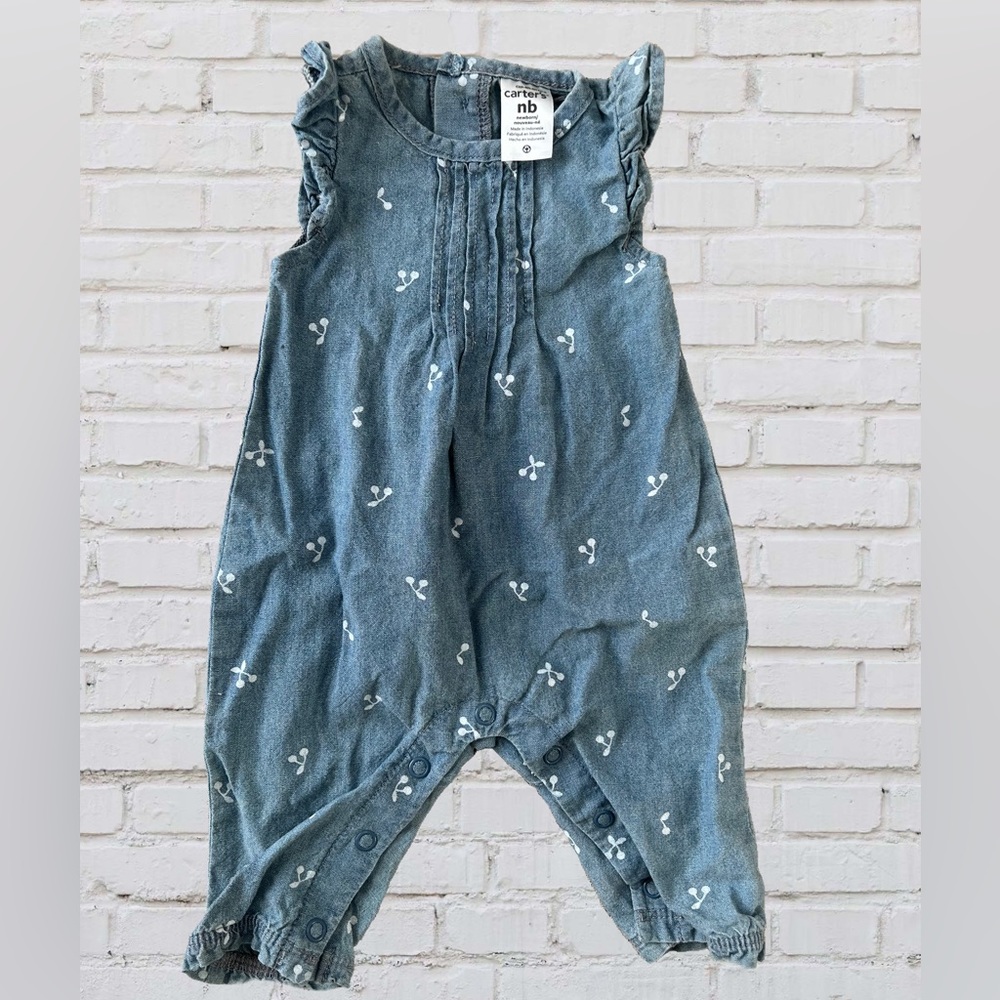 Carters Jean-like Romper with Floral Design for Srping, newborn